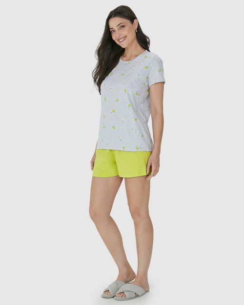 Pijama Feminino Manga Curta Estampa Frutas Em Algodão