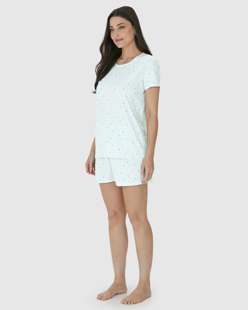 Pijama Feminino Blusa E Shorts Estampado Em Algodão