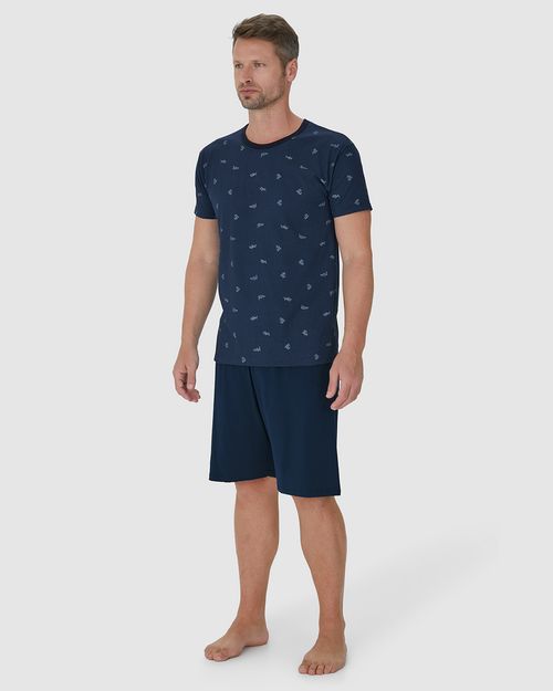 Pijama Masculino Camiseta Estampada Em Malha Mescla