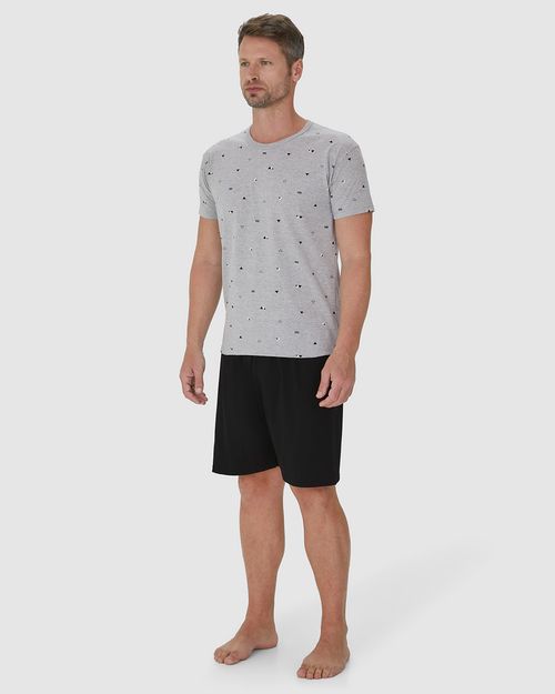 Pijama Masculino Camiseta Estampada Em Malha Mescla