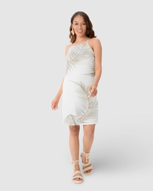 Vestido Feminino Estampado Decote Reto Em Viscose