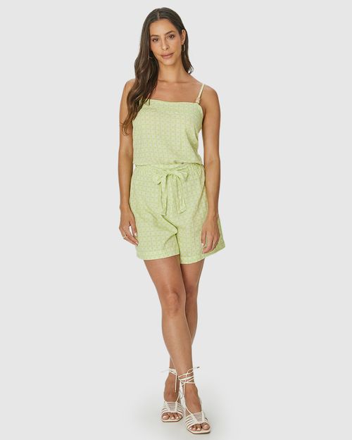 Shorts Feminino Clochard Com Amarração Em Viscolinho Texturizado