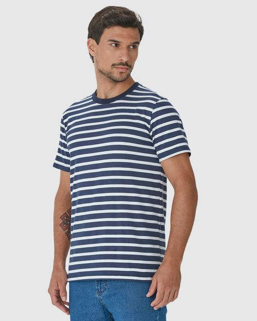 Camiseta Masculina Regular Manga Curta Em Malha Listrada