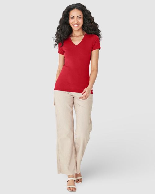 Blusa Básica Feminina Decote V Em Algodão