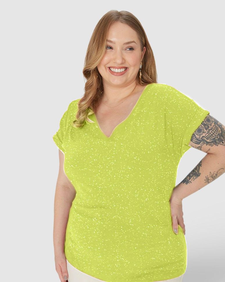 Blusa Básica Feminina Plus Size Decote V Em Viscose Botonê