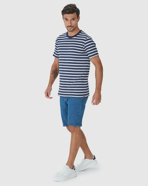 Camiseta Masculina Regular Manga Curta Em Malha Listrada