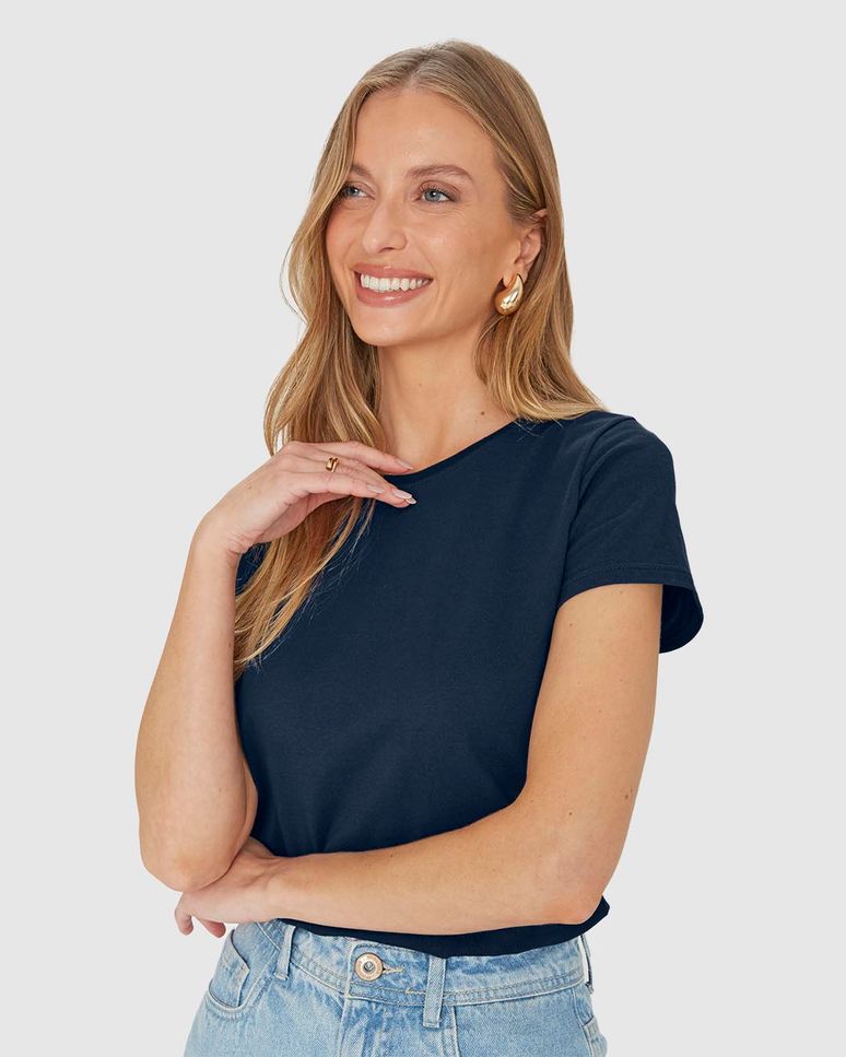 Blusa Básica Feminina Baby Look Em Algodão