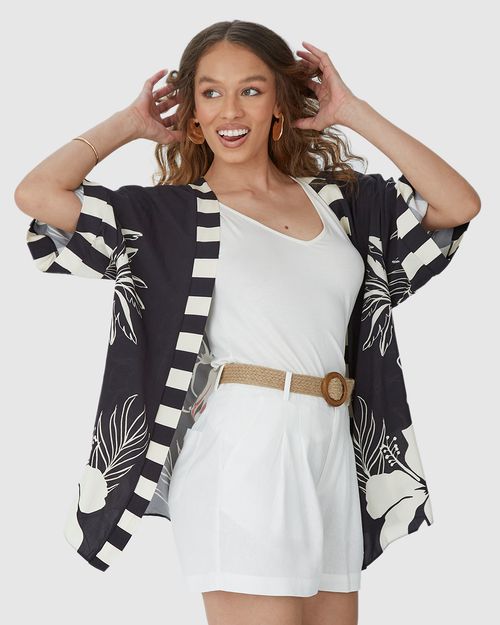 Kimono Amplo Feminino Estampado Em Viscose