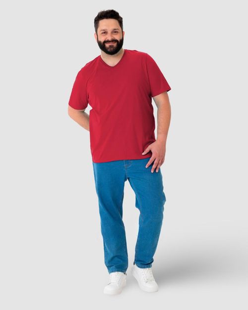 Camiseta Básica Masculina Plus Size Decote V Em Algodão