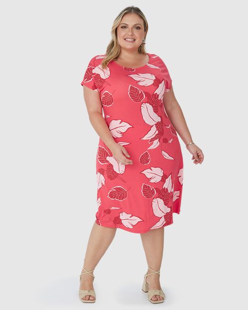 Vestido Feminino Plus Size Estampa Folhagem Em Viscose Stretch