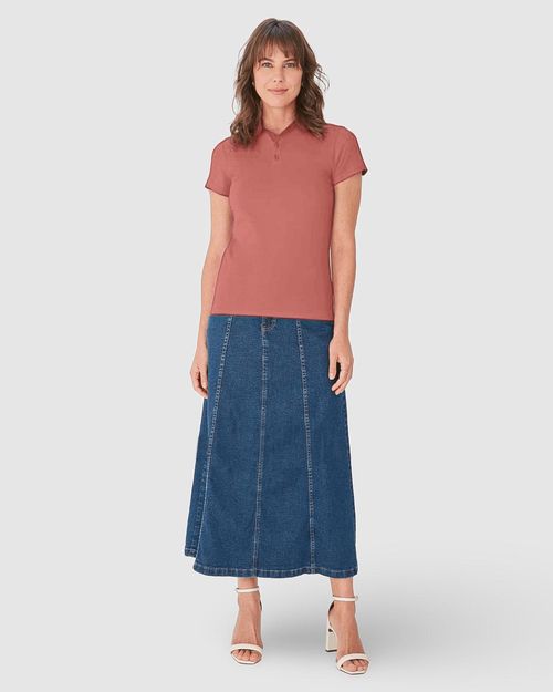 Blusa Polo Básica Feminina Com Peitilho Em Piquet Stretch