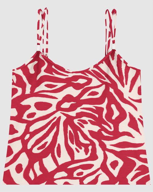 Regata Feminina Estampada Ornamento Alça Em Malha Canelada