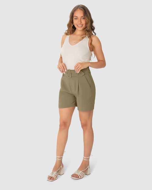 Shorts Alfaiataria Feminina Com Cinto E Bolso Lateral