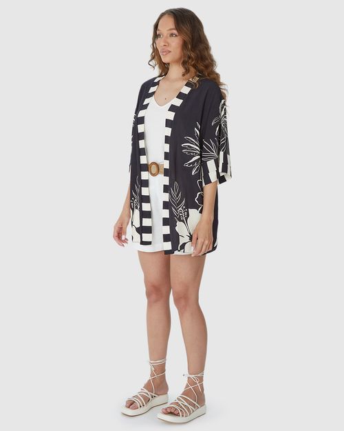 Kimono Amplo Feminino Estampado Em Viscose