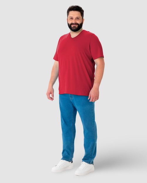 Camiseta Básica Masculina Plus Size Decote V Em Algodão