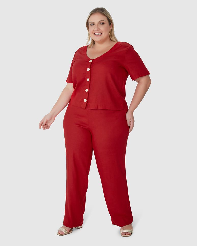 Calça Reta Feminina Plus Size Em Viscolinho