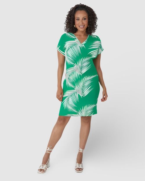 Vestido Feminino Decote V Com Estampa Em Malha Canelada