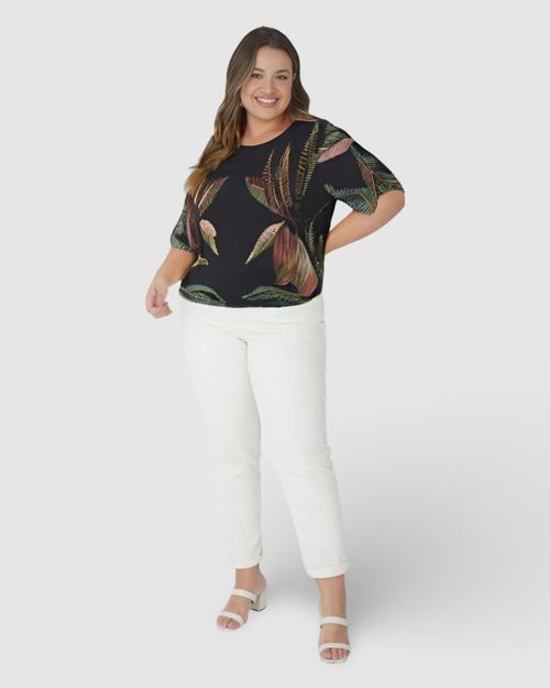 Blusa Feminina Plus Size Box Estampa Digital Em Viscose Stretch