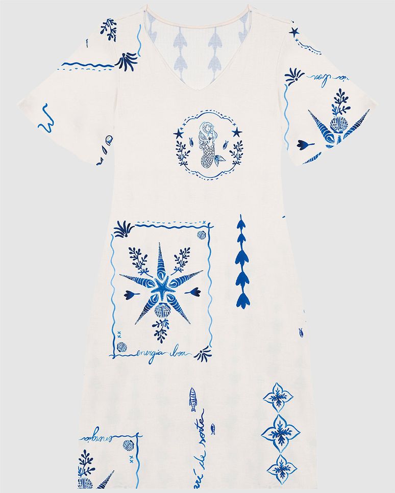 Vestido Feminino Decote V Com Estampa Em Malha Canelada