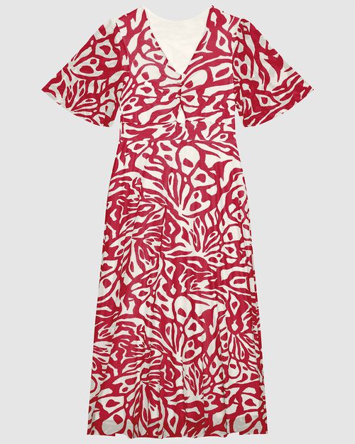 Vestido Longo Feminino Estampado Decote V Em Tule Stretch
