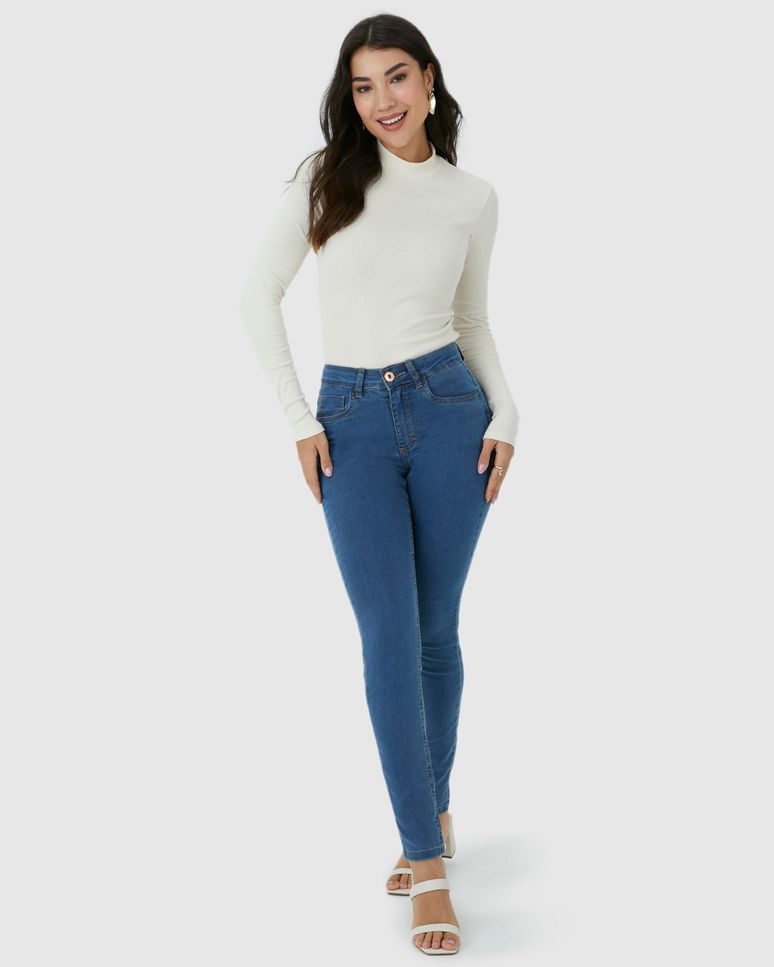 Calça Feminina Skinny Cintura Média Em Flex Jeans