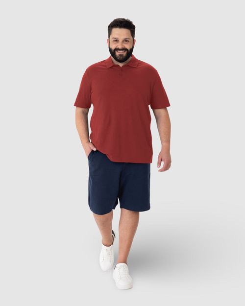 Camisa Polo Básica Masculina Plus Size Em Piquet Stretch