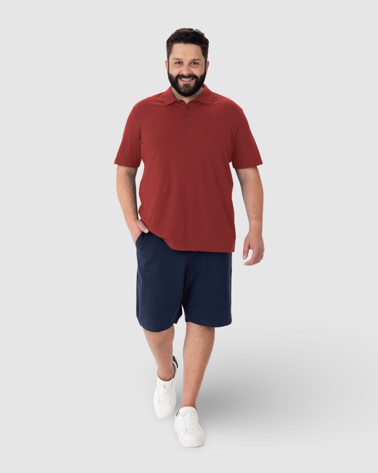 Camisa Polo Básica Masculina Plus Size Em Piquet Stretch
