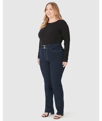 Calça Feminina Plus Size Reta Cintura Média Em Flex Jeans