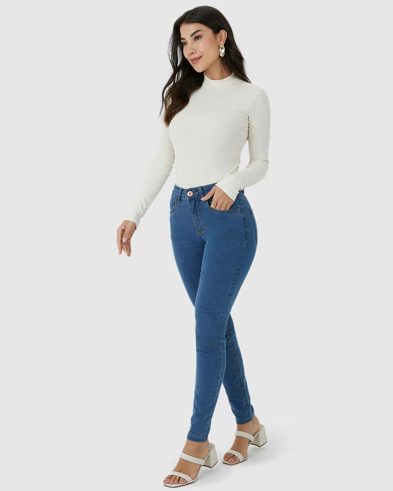 Calça Feminina Skinny Cintura Média Em Flex Jeans