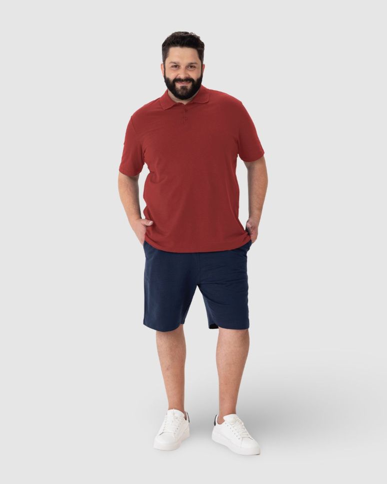 Camisa Polo Básica Masculina Plus Size Em Piquet Stretch