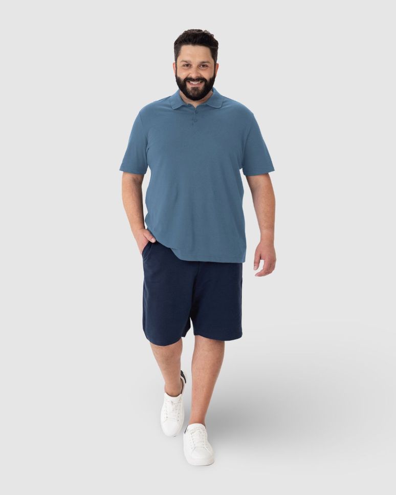 Camisa Polo Básica Masculina Plus Size Em Piquet Stretch