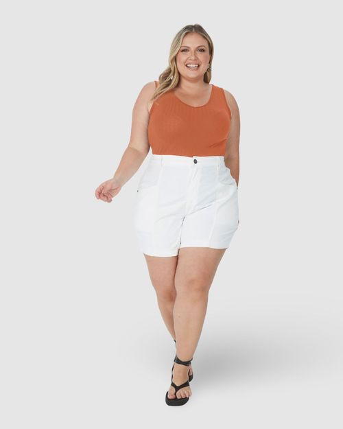 Regata Básica Feminina Plus Size Decote V Em Canelado De Viscose