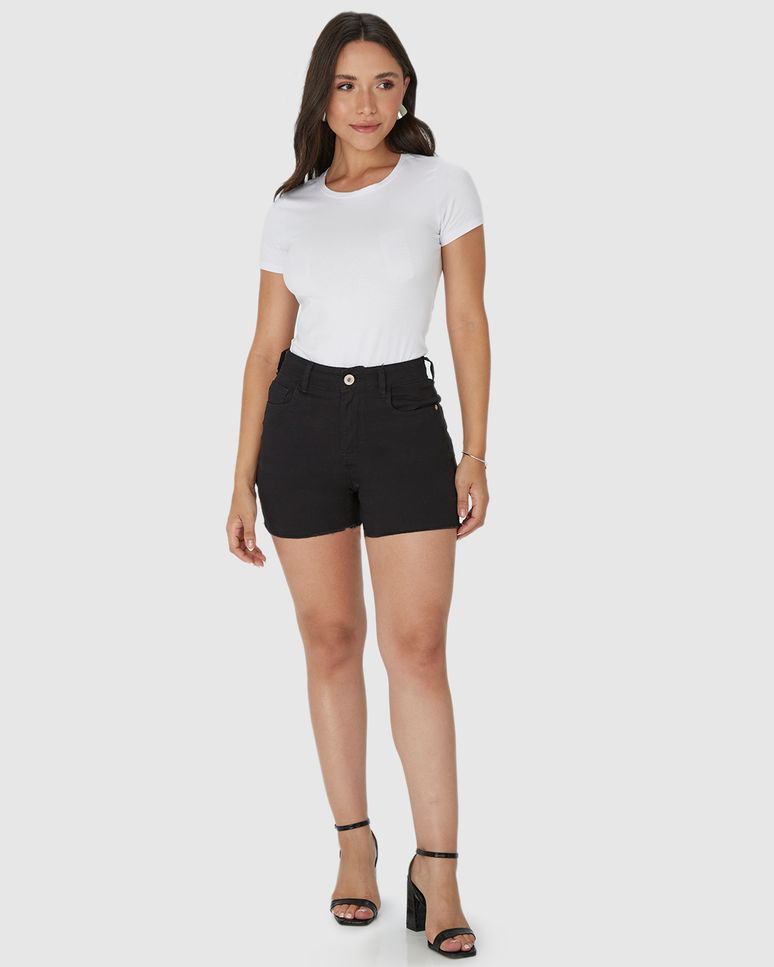 Shorts Feminino Cintura Média Em Sarja Com Elastano