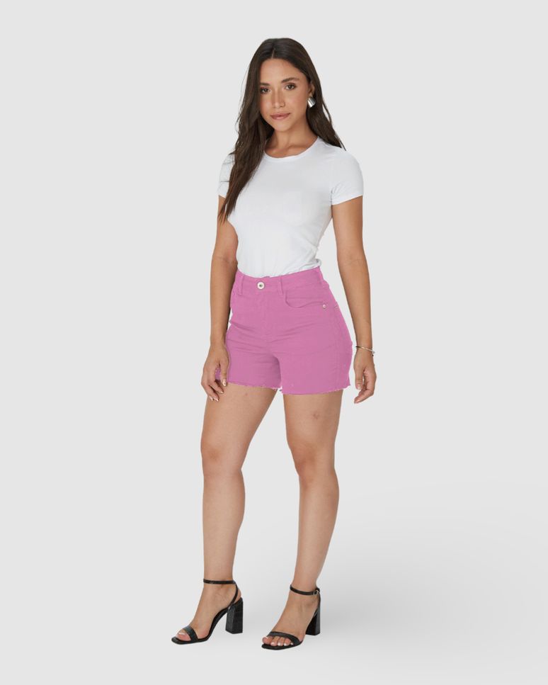 Shorts Feminino Cintura Média Em Sarja Com Elastano