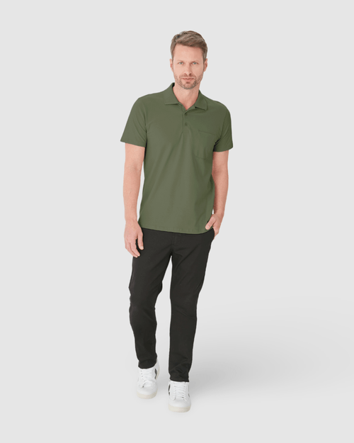 Camisa Polo Básica Masculina Gola Esporte E Bolso Piquet Stretch