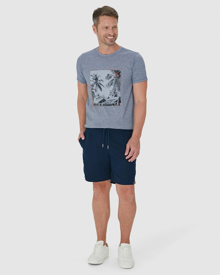 Bermuda Masculina Tradicional Bolso Embutido Em Linho Com Algodão