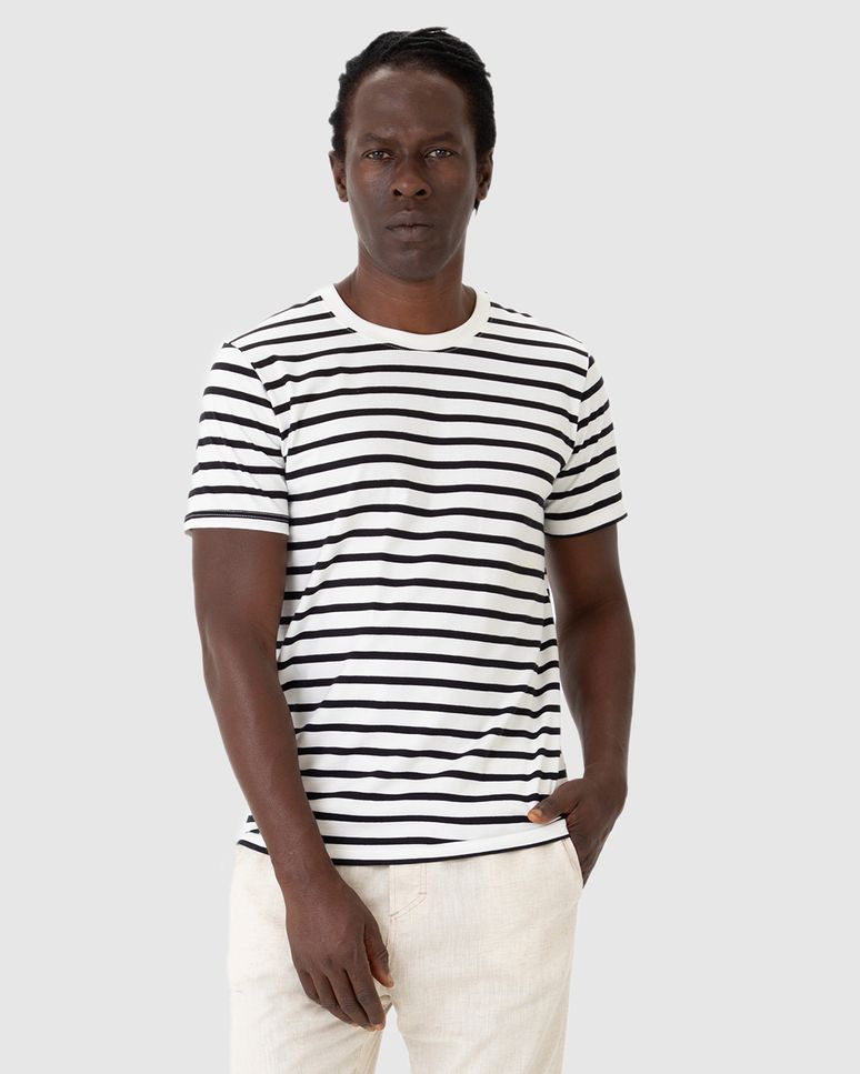 Camiseta Masculina Regular Manga Curta Em Malha Listrada