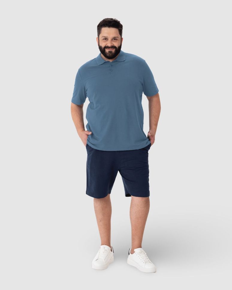 Camisa Polo Básica Masculina Plus Size Em Piquet Stretch