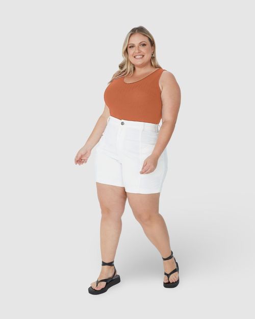 Regata Básica Feminina Plus Size Decote V Em Canelado De Viscose