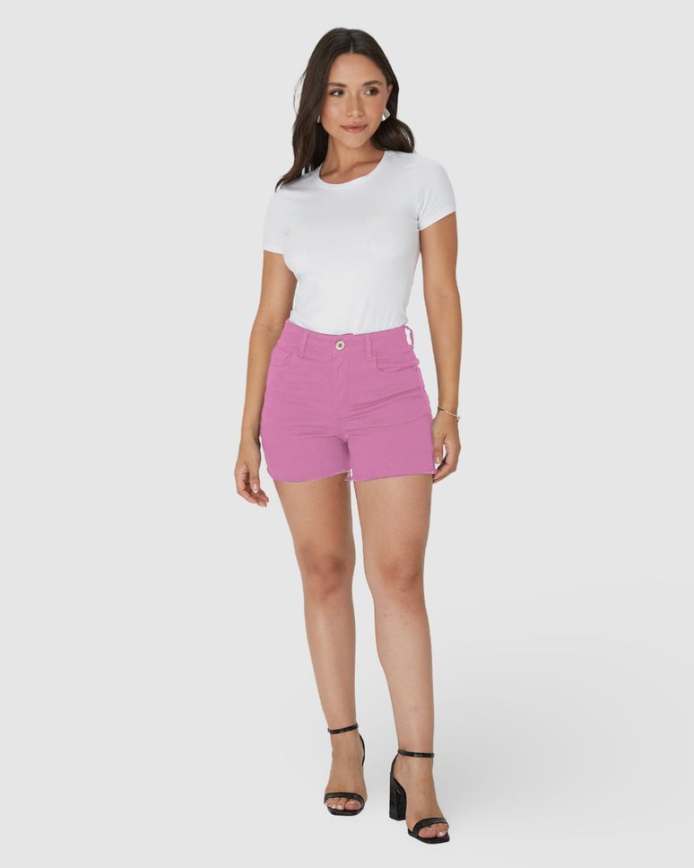 Shorts Feminino Cintura Média Em Sarja Com Elastano