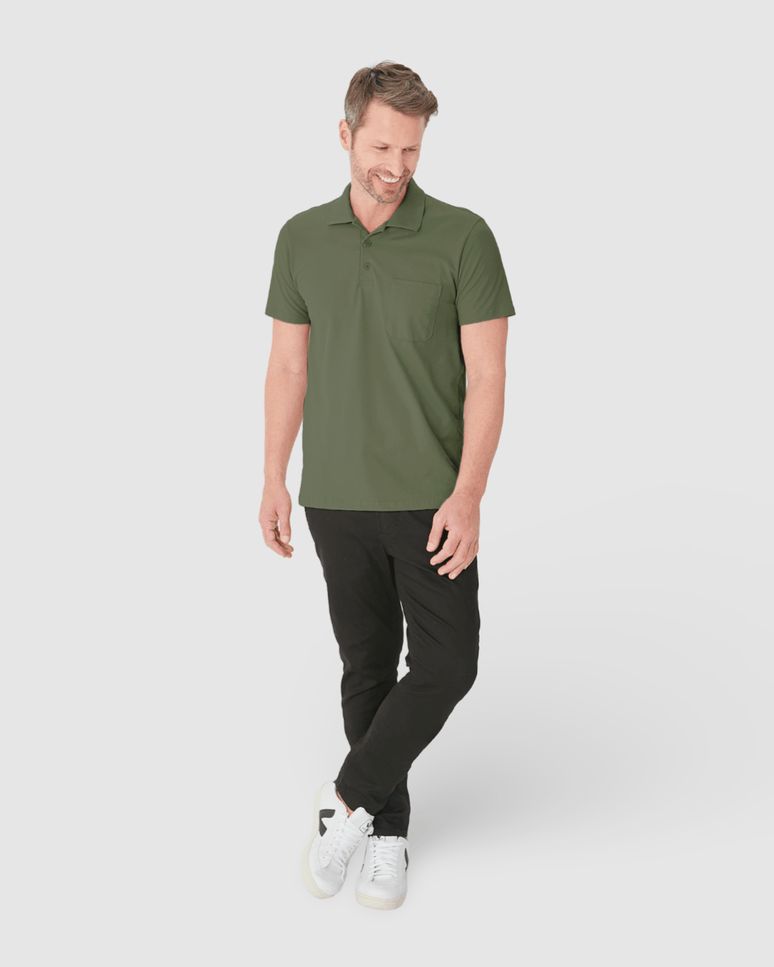 Camisa Polo Básica Masculina Gola Esporte E Bolso Piquet Stretch