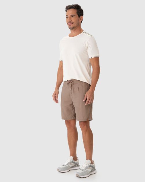 Bermuda Masculina Tradicional Bolso Embutido Em Linho Com Algodão