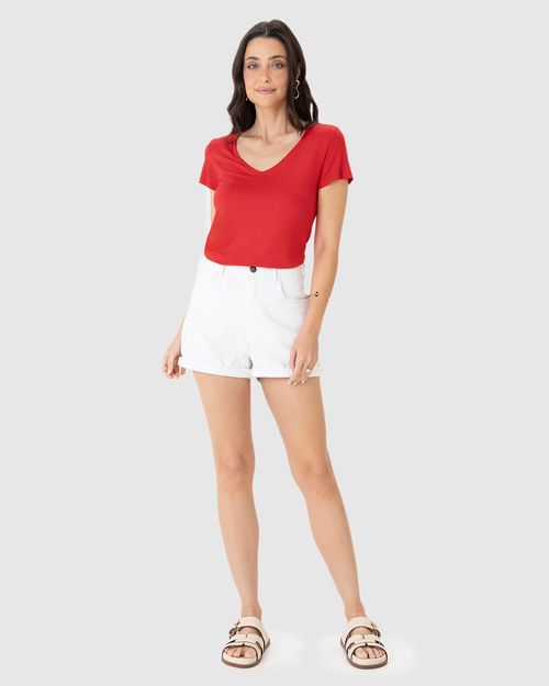 Blusa Básica Feminina Mullet Decote V Em Viscose Stretch
