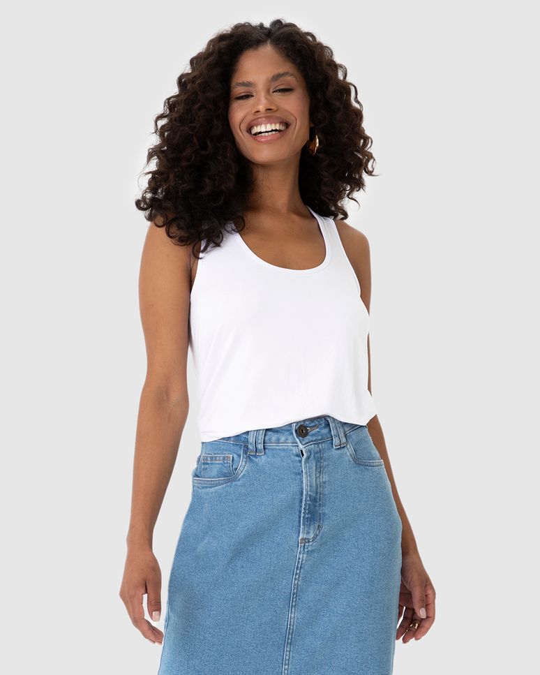 Regata Básica Feminina Decote U Em Viscose Stretch