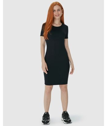Vestido Básico Feminino Manga Curta Em Viscose Stretch