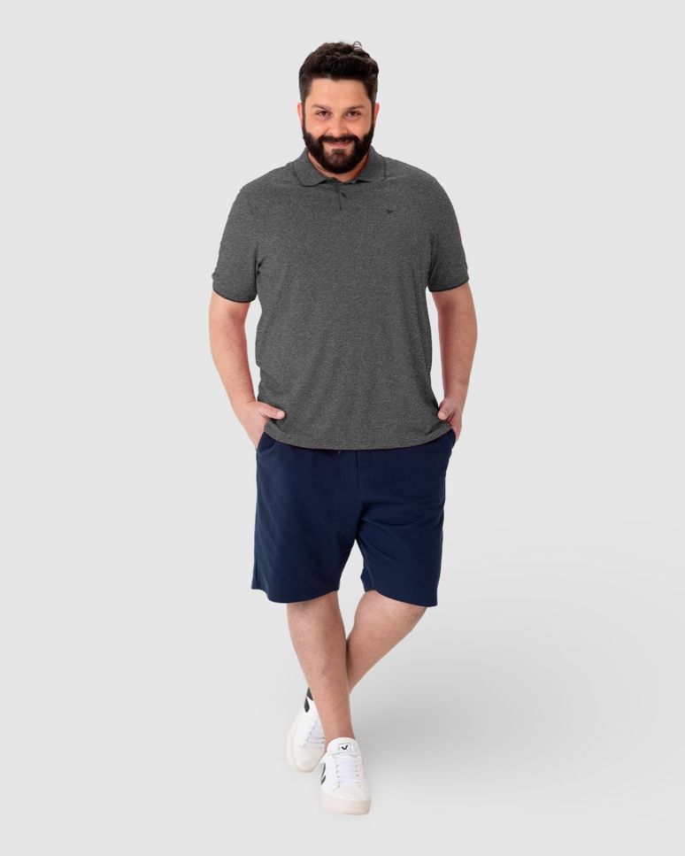 Camisa Polo Básica Masculina Plus Size Em Malha Rajada