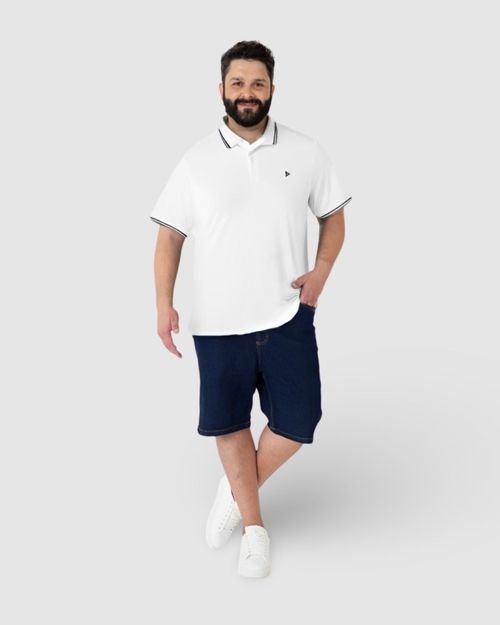Camisa Polo Masculina Plus Size Peitilho Frontal Em Piquet Stretch
