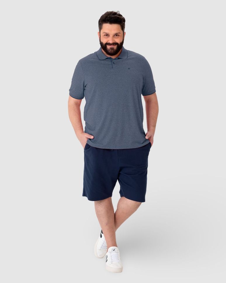 Camisa Polo Básica Masculina Plus Size Em Malha Rajada