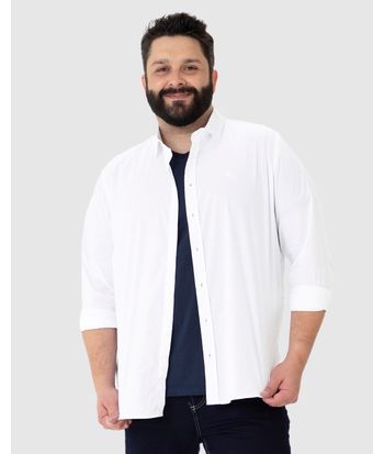 Camisa Básica Masculina Plus Size Manga Longa Em Tricoline