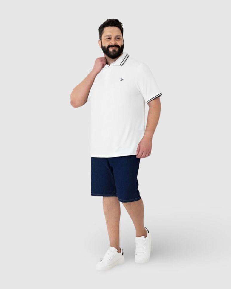Camisa Polo Masculina Plus Size Peitilho Frontal Em Piquet Stretch